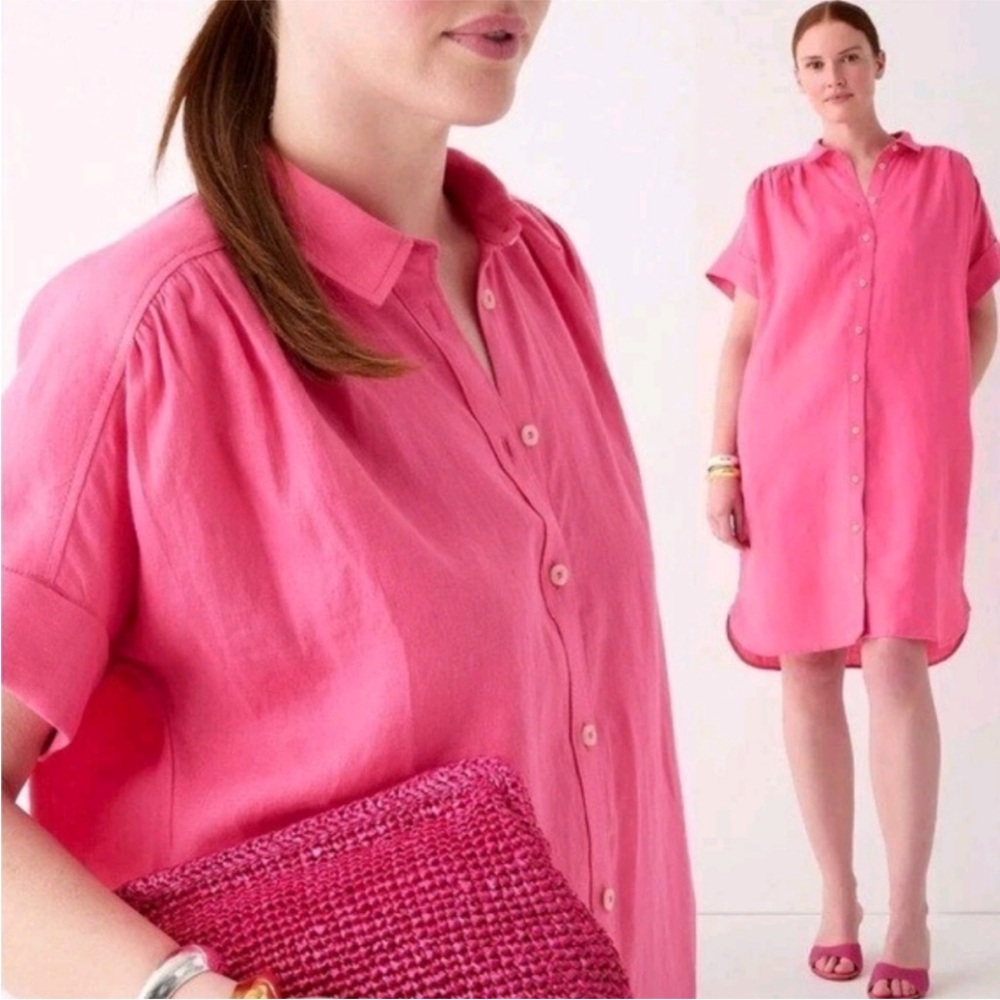 J Crew Irish Linen Baird McNutt Mini Shirt Dress Relaxed Fit Pink size XXS